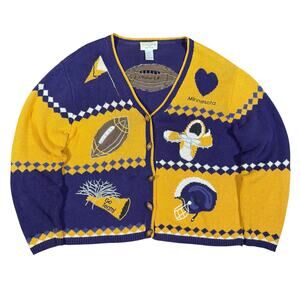 Vintage Minnesota Vikings Cardigan Sweater NFL Football Knit Button Up Large